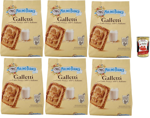 Mulino Bianco Galletti, Biscotti con latte 100% Italian, biscuits with fresh milk, 100% Italian, palm oil-free, delicious breakfast, 6 x 800 g + Italian gourmet polpa 400 g