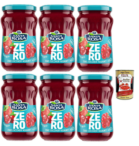 Santa Rosa, Zero Red Fruit Jam, Light and Nutritious Delight, Ideal for Breakfast or Snack, Rich in Flavour and No Added Sugar, 6 x 300 g + Italian Gourmet Polpa 400 g