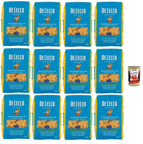 De Cecco Mezzi Ditali Lisci n°158, Pasta 12 x 500 g, Slow Dry, High Quality Durum Wheat Semolina, Cooking 10 min (al dente 8), Ideal for Soups & Minestrone + Italian Gourmet Polpa 400 g