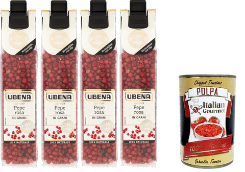 Ubena, Pepe Rosa Grani, Pink Peppercorns, Ideal for Cold Dishes, Salads and Delicious Sauces, 4 x 14 g Bags in Clip Format + Italian Gourmet Polpa 400 g