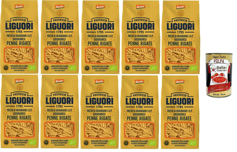 Pastificio Liguori, Pasta di Gragnano IGP Biodinamica, Penne Rigate Biodynamic Gragnano Pasta with IGP 10 x 400 g + Italian Gourmet Polpa 400 g