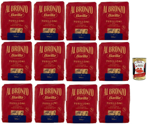 Barilla Al Bronzo Fusilloni N.380 12 x 500 g - 6 kg Storage Pack, Extra Rough Bronze Texture for Maximum Sauce Content, al Dente in 11 Minutes, 100% Durum Wheat Semolina - From Italy + Italian Gourmet