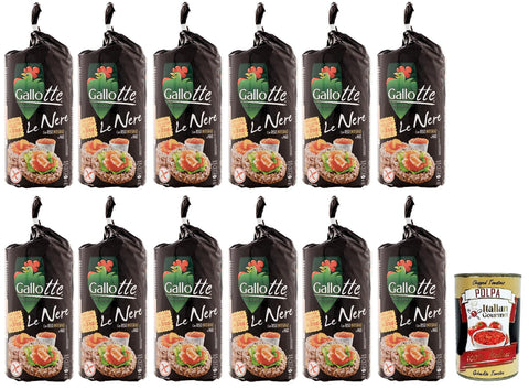 12 x Riso Gallo Gallotte Le Nere Whole Grain Cakes Made of Black Rice and Corn, Pack of 100 g + Italian Gourmet Polpa di Pomodoro 400 g Tin