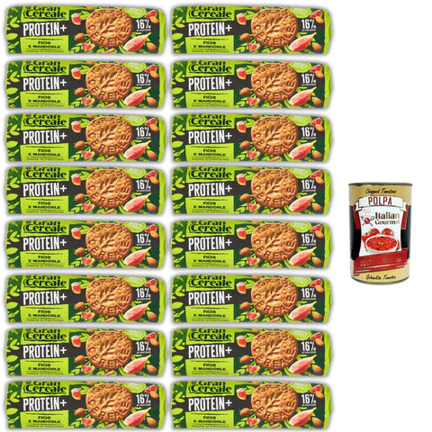 GranCereale Protein + Fichi & Mandorle 16 x 230 g - 16% Protein, Vegan, Palm Oil Free, Fibre-rich, Recyclable Packaging - Italian Biscuits + Italian Gourmet Polpa