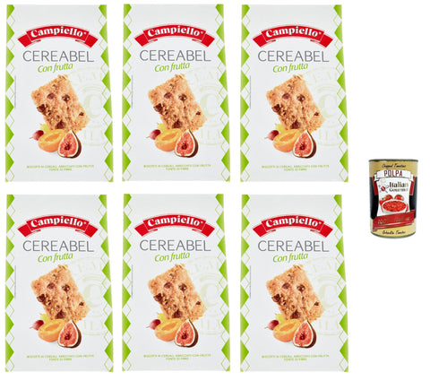 Campiello, Cereabel with Frutta, Biscuits Cereal with Fruit, Cereal Biscuits with Fruit, Cookies for Breakfast 6 x 220 g + Italian Gourmet Polpa 400 g