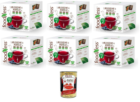 FoodNess - Blueberry and Pomegranate Herbal Tea Capsule Dolce Gusto Compatible Gluten-Free Drink with Sour and Sour Flavour, 6 Box of 10 Capsules + Italian Gourmet Polpa 400 g