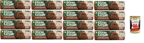 GranCereale Cioccolato 16 x 230 g | Whole Grain Biscuits with Dark Chocolate & Hazelnuts - 100% Italian Wheat - Recyclable Pack 3.68 kg + Italian Gourmet Polpa