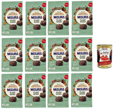 Misura Naturìcca Biscotti Nocciole e Fave di Cacao Plant Based Biscuits Hazelnuts and Cocoa Beans 12 x 260 g + Italian Gourmet Polpa 400 g
