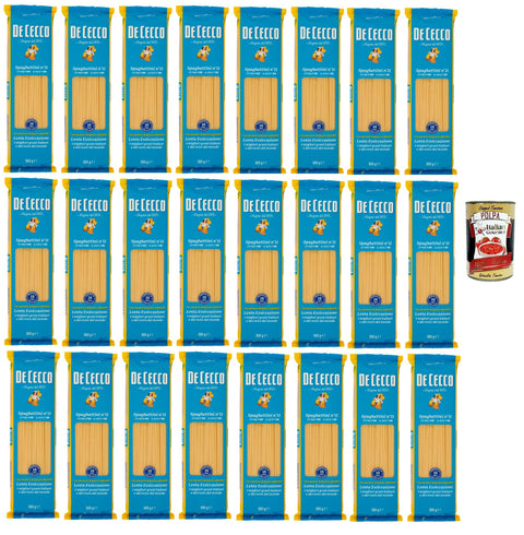De Cecco Spaghettini No. 11 Durum Wheat Pasta 24 x 500 g – Slow Drying ~18 h, Firm Texture – Cooking 9 Minutes (al Dente 7 Min) – Made in Italy + Italian Gourmet Polpa 400 g