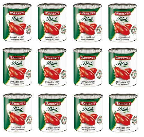 La torrente Pomodori Pelati Peeled Tomato Sauce from Italy 800 g Pack of 12