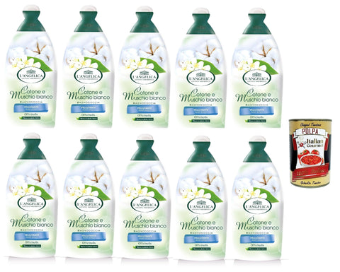 L'Angelica Shower Gel, Velvety Cotton and White Musk, 10 x 500 ml + Italian Gourmet Polpa 40 g