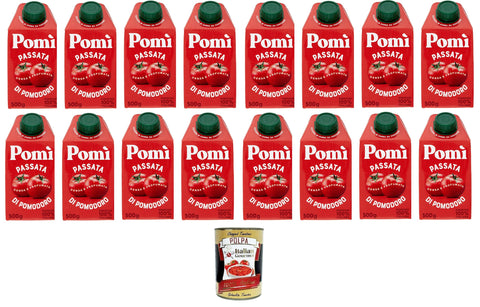 Pomì Passata di Tomatoes - 16 x 500 g Tomato Passata in Practical Brick - 100% Italian Tomatoes - No Additives - Ideal for Sauces & Pasta+ Italian Gourmet Polpa 400 g