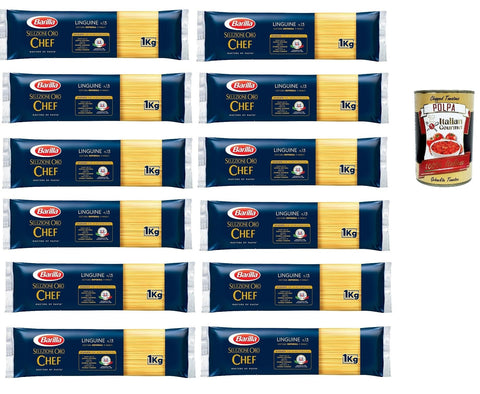 12 x Barilla Pasta Selezione Oro Chef Linguine n° 13 Italian Short Pasta, 1 kg Pack + Italian Gourmet Polpa 400 g