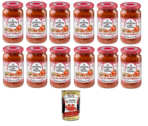 Le Conserve della Nonna- Sugo alla Puttanesca Sauce 12 x 190 g + Italian Gourmet Polpa 400 g