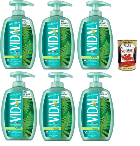 Vidal Sapone Liquido, Muschio Bianco, Liquid Soap, White Moss, White Musk Liquid Soap 6 x 300 ml + Italian Gourmet Polpa 400 g