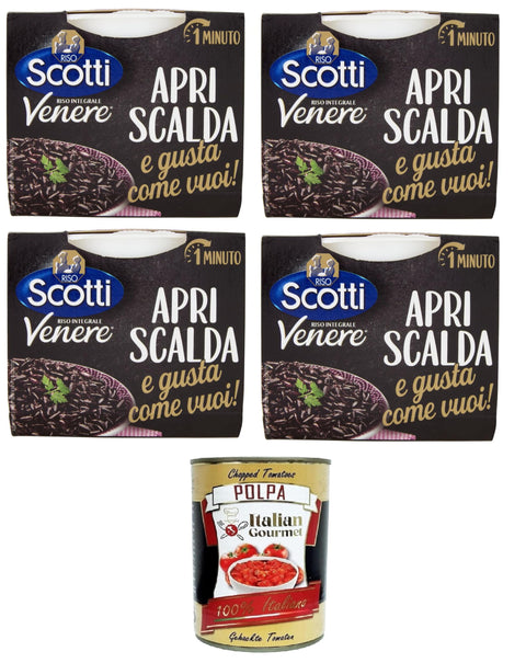 Riso Scotti, Riso Venere Apri, scalda e gusta come vuoi Venere Rice Open, heat and enjoy as desired 4 x 200 g + Italian Gourmet Polpa 400 g