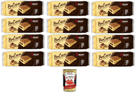 Balconi Pancacao, Morbido Pan di Spagna e Dolce Crema al Cacao Pancacoa, Soft Sponge Cake and Sweet Cocoa Cream 12 x 280 g + Italian Gourmet Polpa 400 g