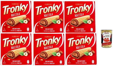 Tronky Bar Hazelnut Chocolate Bar Biscuits Cake Chocolate Waffles, Wafer Chocolate Bar, 6 x 90 g + Italian Gourmet Polpa 400 g