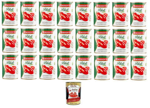 La Torrente Pelati pomodori Interi Peeled Whole Tomatoes 24 x 400 g + Italian Gourmet Polpa 400 g