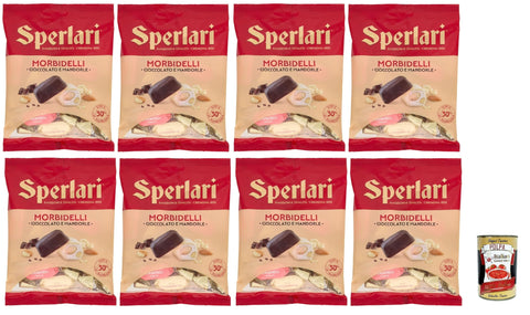 Sperlari Morbidelli Almonds & Chocolate - Soft Nougat Confectionery, 8 x 117 g, 30% Almonds, Individually Wrapped, Gift / Stock, Italian Chocolates + Italian Gourmet Polpa