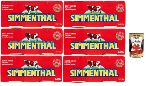 SIMMENTHAL Carne in Scatola, Beef in Aspic 6x (2x 215g) 100% Italian Meat Aspic Meat + Italian Gourmet Polpa 400g