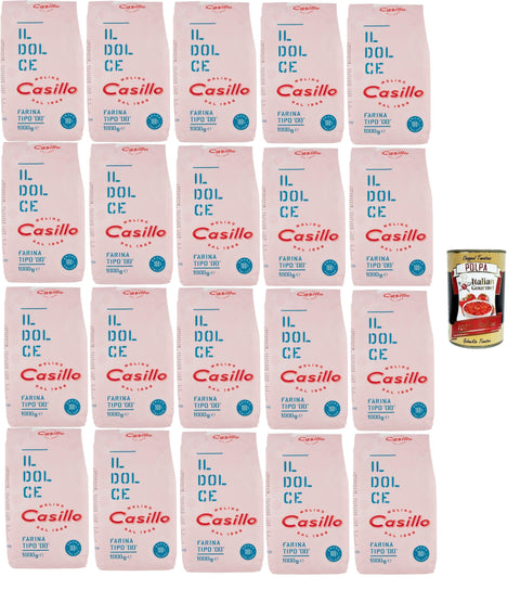 Casillo IL Dolce Farina di Grano Tenero Tipo 00 W 160 IL Dolce Soft Wheat Flour Type 00 W 160 20 x 1 kg + Italian Gourmet Polpa 400 g