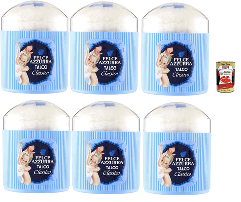 Felce Azzurra Paglieri Body Powder with Tassel, Talco Classico con Piumino Body Powder, Classic Talc with Sponge, 6 x 250 g + Italian Gourmet Polpa 400 g
