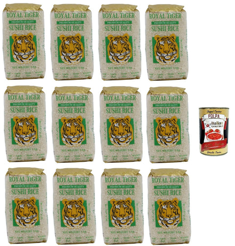 Royal Tiger Riso per Sushi Premium Quality Royal Tiger Sushi Rice in Premium Quality 12 x 1 kg + Italian Gourmet Polpa di Pomodoro 400 g Tin