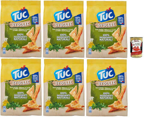 Tuc Sfoglie, Extra Virgin Olive Oil and Aromatic Herbs, Thin and Crispy Triangles, Cooked in the Oven, 6 x 170 g + Italian Gourmet Polpa 400 g