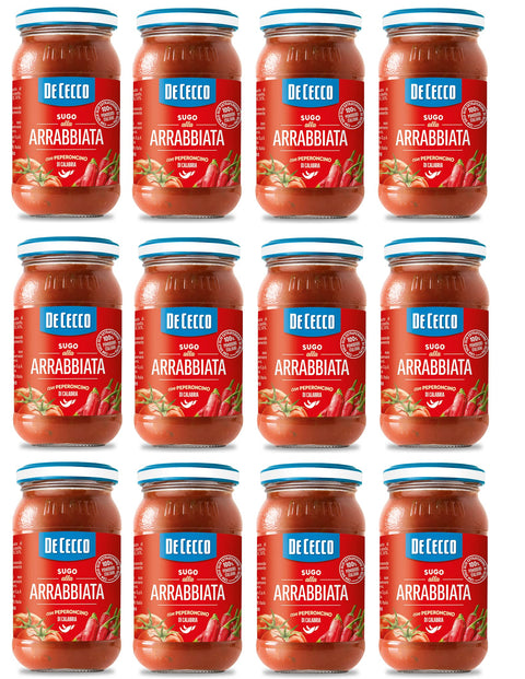 De Cecco Sugo all'Arrabbiata with Peperoncino di Calabria Sauce with Calabrian Chili, 100% Italian Tomatoes, 200 g, Pack of 12
