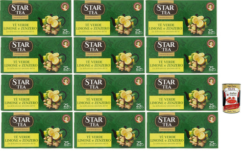 Tè Star Green Tea with Lemon and Ginger, Pack of 25 Filters, a Fine Blend with a Rich and Fascinating Flavour, 12 x 42.5 g + Italian Gourmet Polpa 400 g