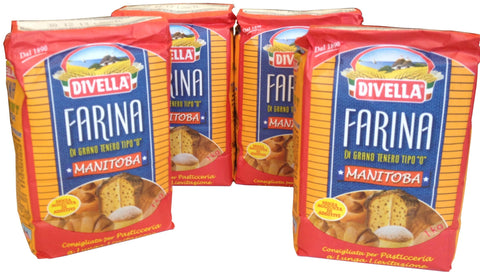 Flour Manitoba Divella - Wheat Flour Type 0 - 4 x 1 kg Bags - Farina di Grano Tenero Tipo 0