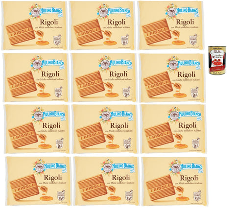 Mulino Bianco Rigoli Biscotti with Miele Millefiori Italiano, Biscuits with Italian Millefiori Honey, Biscuits Cookies, 12 x 800 g + Italian Gourmet Polpa 400 g