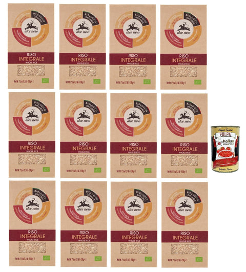 Alce Nero Riso Integrale Whole Grain Rice 12 x 500 g Italian Rice, Ideal for Salads and Soups, 100% Italian Rice + Italian Gourmet Polpa 400 g