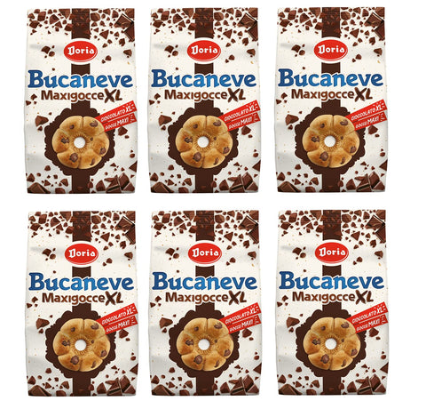 6 x Doria Bucaneve Maxigocce XL Frollini con Gocce di Cioccolato Biscuits with Chocolate Drops Biscuits Cookie 300 g Ideal for Your Breakfast or Snack