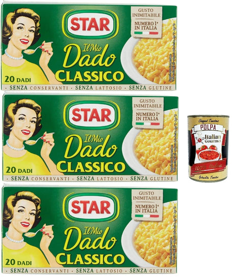 Star il mio Dado Classico 20 Dadi, Soup Cube, Broth, Classic, Rich in Flavour, 3 x 200 g + Italian Gourmet Polpa 400 g