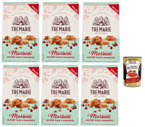 Tre marie i morbidi, biscotti con mirtilli rossi e mandorle, red berry and almond biscuits biscuits 6 x 300 g + Italian gourmet polpa 400 g