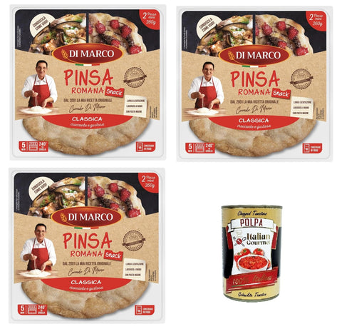 Di Marco Pinsa alla Romana Classic Crispy and Delicious 3 x 230 g + Italian Gourmet Polpa 400 g
