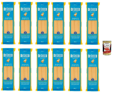 De Cecco Bucatini n°15, Pasta 12 x 500 g, Slow drying, durum wheat semolina, 11 min (al dente 9), Ideal all'Amatriciana & cacio e pepe + Italian Gourmet polpa 400 g