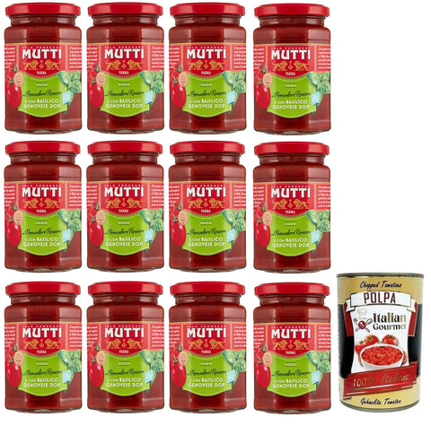 12 x Mutti Sugo con Basilico, Sauce with Rossoro Tomato and Genoese Basil DOP, Italian Tomato Sauce 280 g + Italian Gourmet Polpa di Pomodoro 400 g Tin