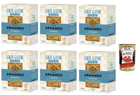 Armando, Il Fusillo Senza Glutine, Gluten-Free Pasta with Multicereals with Corn, Whole Rice and Quinoa - Fusilli Gluten Free 6 x 400 g + Italian Gourmet Polpa 400 g