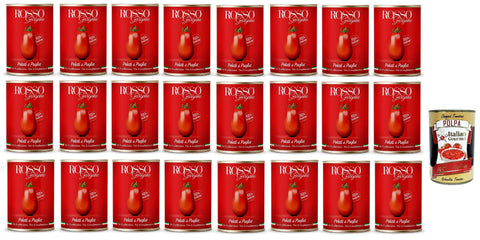 24 x Rosso Gargano Peeled Tomatoes from Apulia Italian Tin with 400 g + Italian Gourmet Polpa 400 g