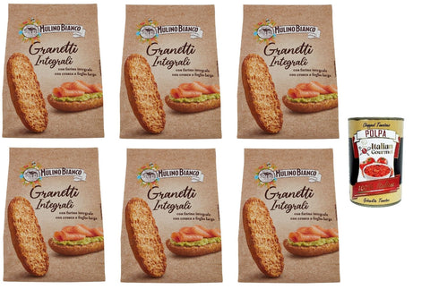 6 x Mulino Bianco Crostini Granetti Integrali Whole Grain Croutons, Rich in Fibre Snack, 280 g + Italian Gourmet Polpa 400 g