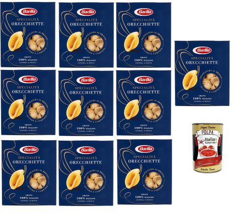 10 x Pasta Barilla Specialità Orecchiette Pugliesi, 100% Italian Pasta, 500 g Pack + Italian Gourmet Polpa 400 g