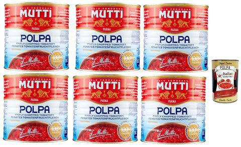 Mutti polpa di Pomodoro Tomato Pulp Tomato Sauce 100% Italian 6x 2.5 kg Tin + Italian Gourmet Polpa 400g