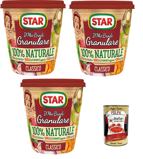 STAR Il Mio Brodo Granulare 100% Naturale Classico, 3 x 150 g, Rich in Flavour, Palm Oil Free, Glutamate Free, Glutamate Free, Gluten Free, Ideal for Seasoning Your Recipes + Italian Gourmet Polpa