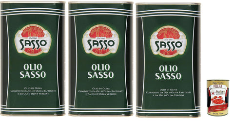 Sasso Olio Extra Virgine D'oliva Virgin Olive Oil 3 x 1 Lt 100% Italian, Extra Virgin Oil + Italian Gourmet Polpa 400 g