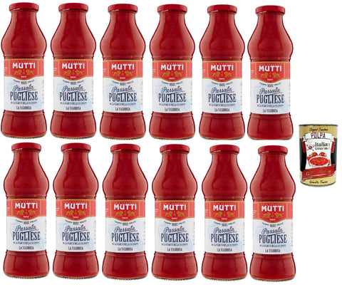 Mutti Passata di pomodoro Pugliese, tomato paste, tomato sauce, 100% Italian, tomato 100% piglia tomato puree, 12 x 400 g + Italian gourmet polpa 400 g
