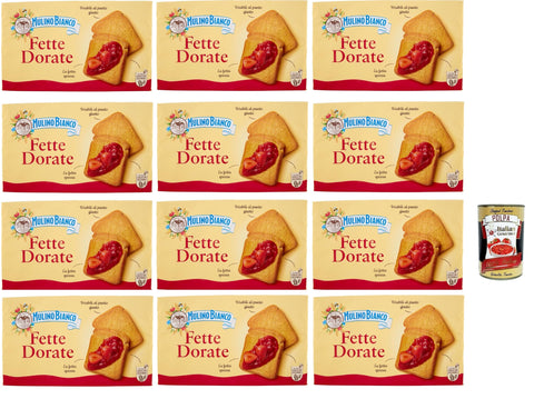 Mulino Bianco Fat Biscottate Dorate, Breakfast Biscuits, Rusk Biscuits Baked Bread 12 x 630 g + Italian Gourmet Polpa 400 g