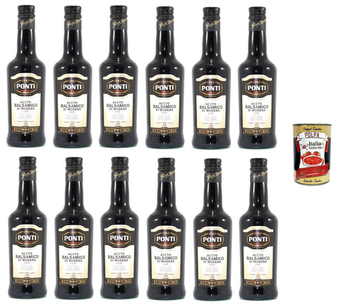 Ponti Aceto Balsamic di Modena, 500 ml Bottles, Pack of 12 + Italian Gourmet Polpa 400 g